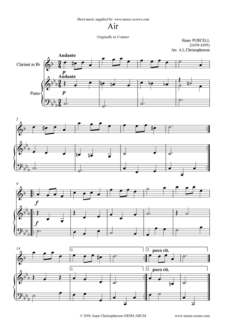 Air in D minor: Clarinet by Purcell