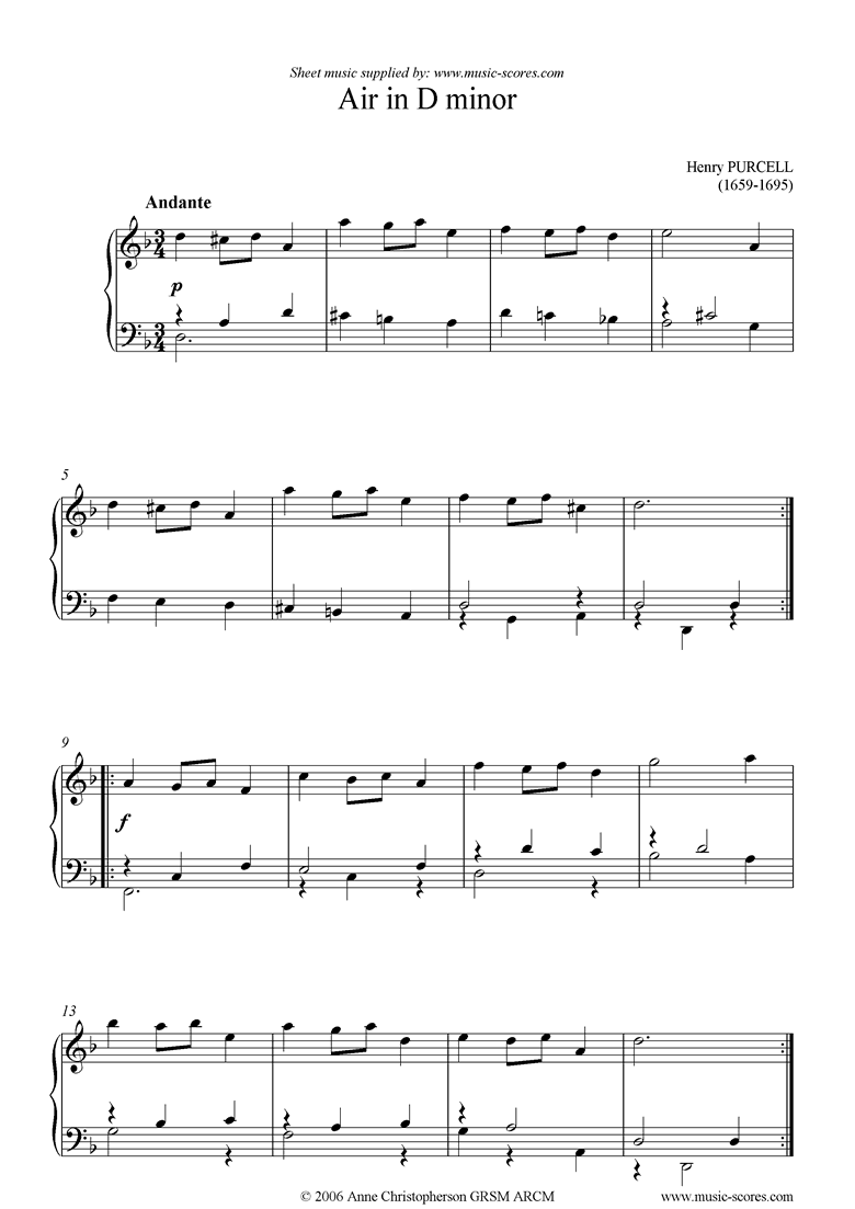 Front page of Air in D minor: Piano sheet music