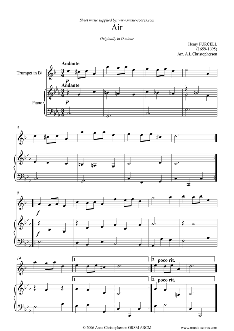 Front page of Air: Trumpet sheet music