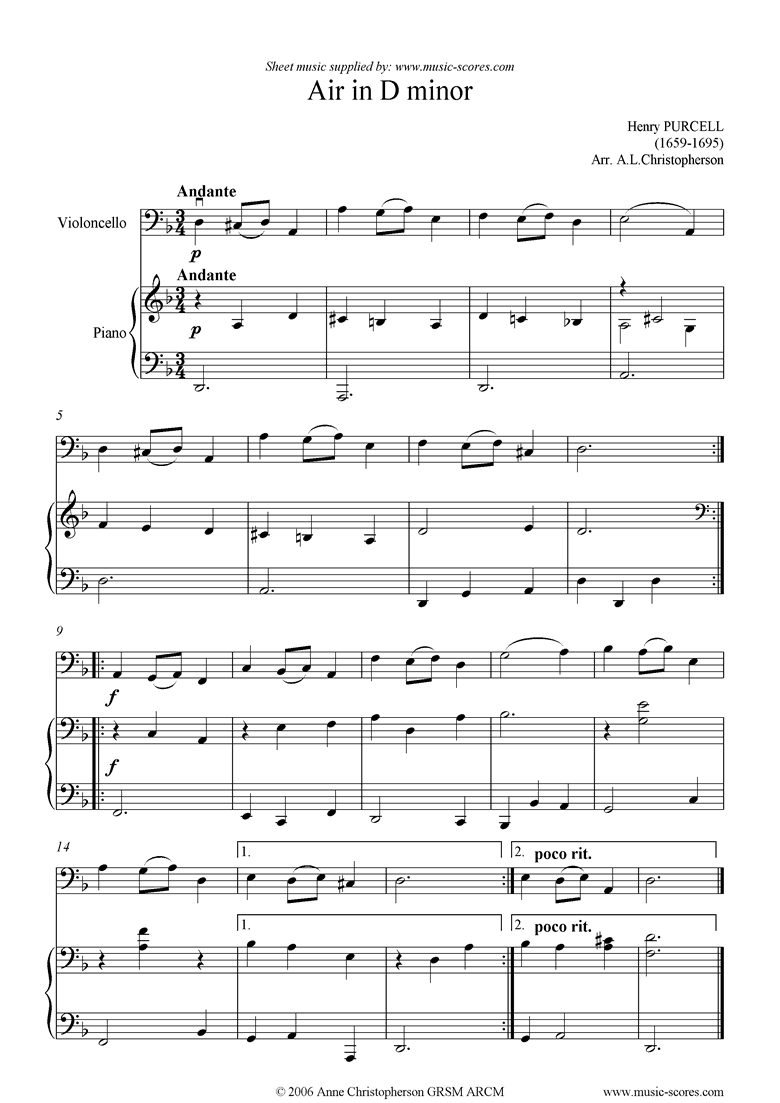 Air in D minor: Cello by Purcell