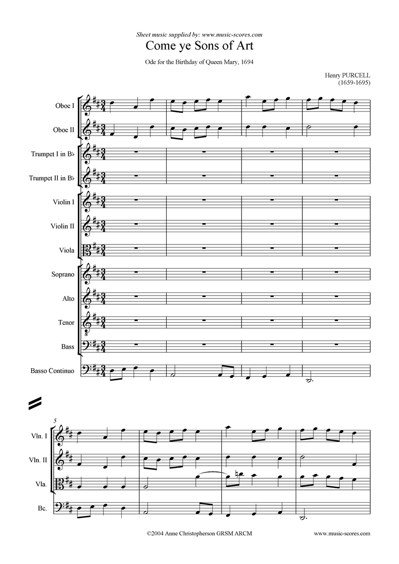 Come Ye Sons of Art, 2nd Chorus: Chamber Orchestra by Purcell