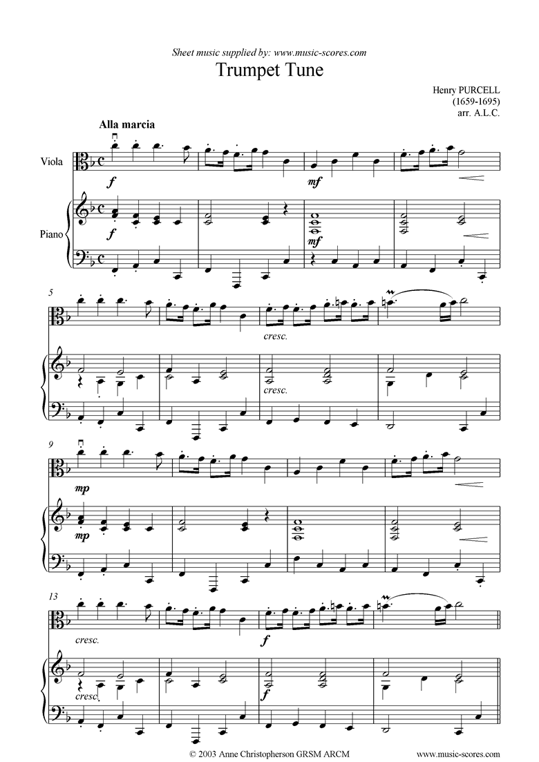 Front page of Trumpet Tune: Viola sheet music