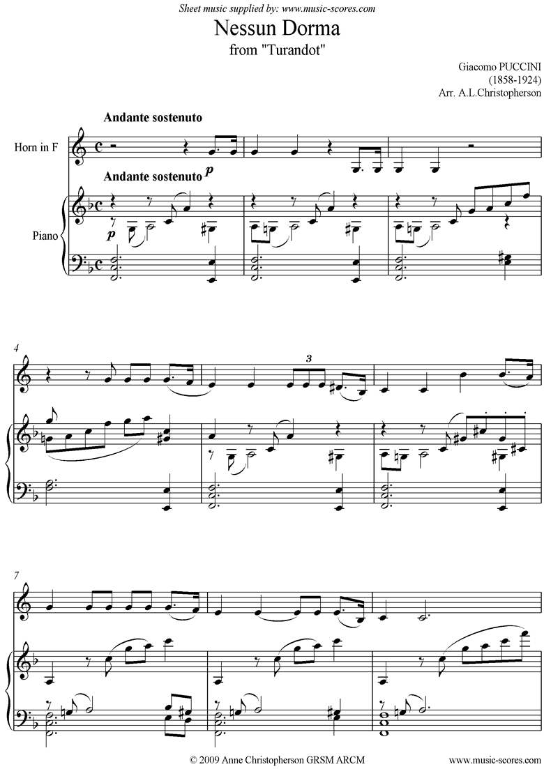 Turandot: Nessun Dorma: French Horn by Puccini