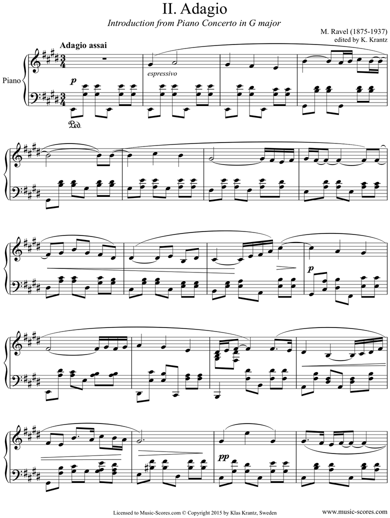 Estructuralmente realeza depositar Ravel. Piano Concerto in G ma, 2nd mvt Piano classical sheet music