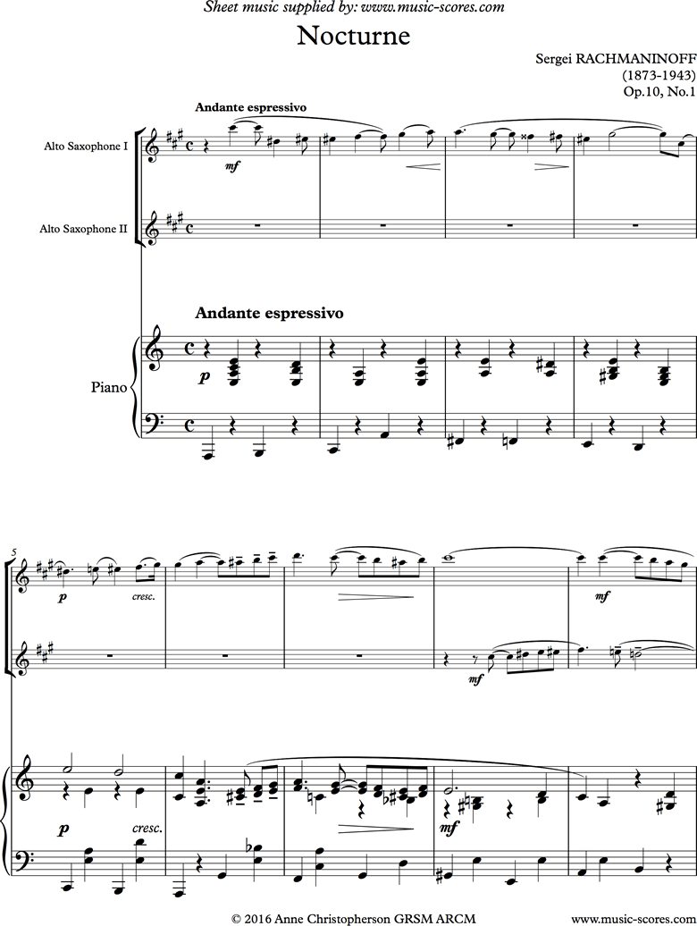 Front page of Op. 10, No.1:Nocturne: 2 Alto Saxes, Piano sheet music