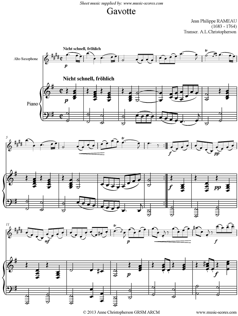 Front page of Gavotte: Alto Sax, Piano sheet music