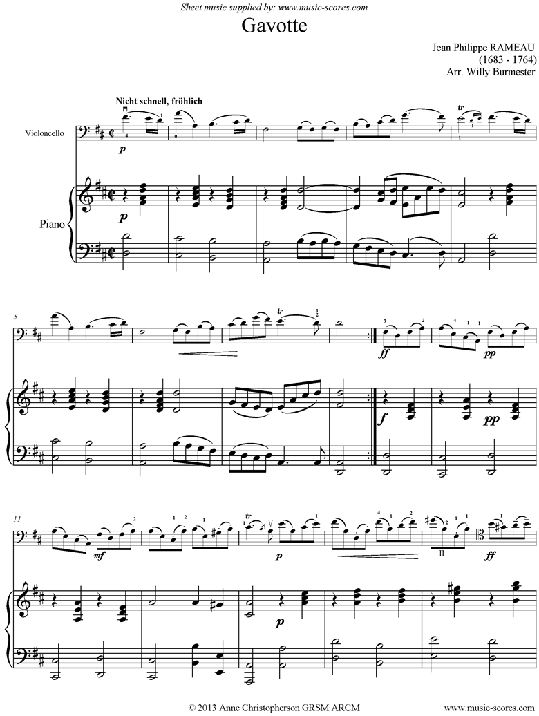Front page of Gavotte: Cello, Piano sheet music