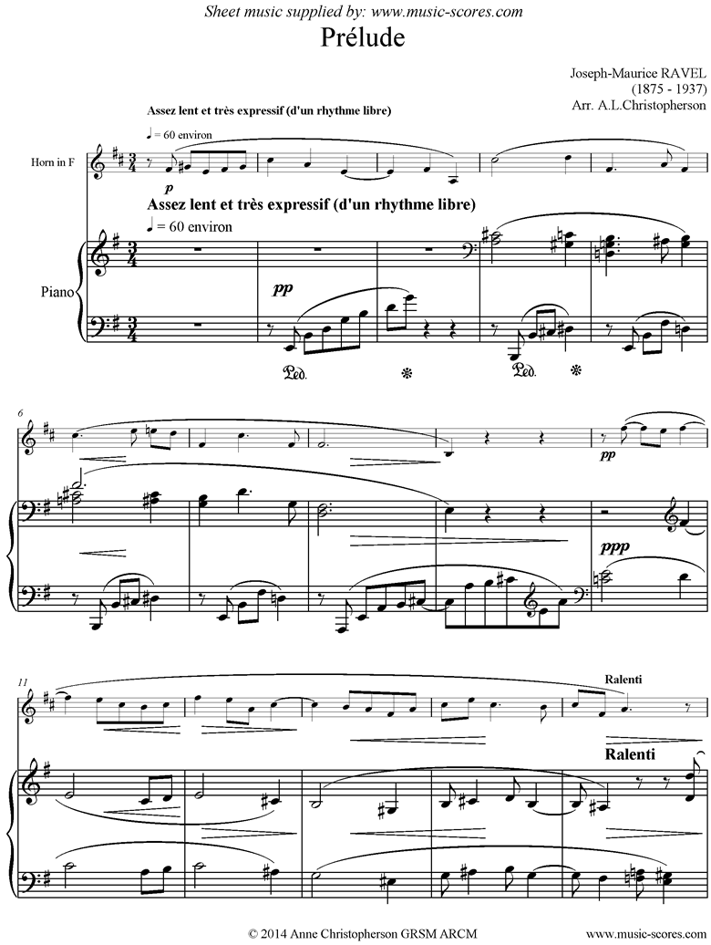 Front page of Prelude Leleu. French Horn, Piano sheet music