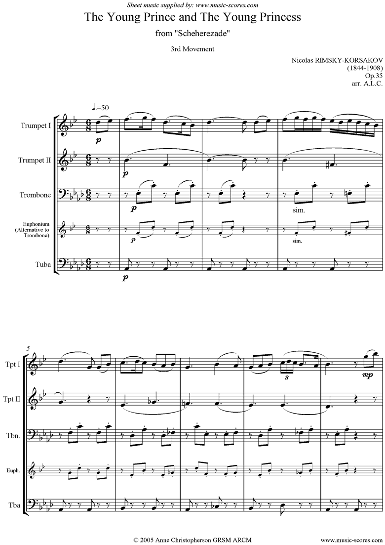 Front page of Scheherezade Op. 35: 3rd Mvt: 2 Tpts, Tbn, Tuba sheet music