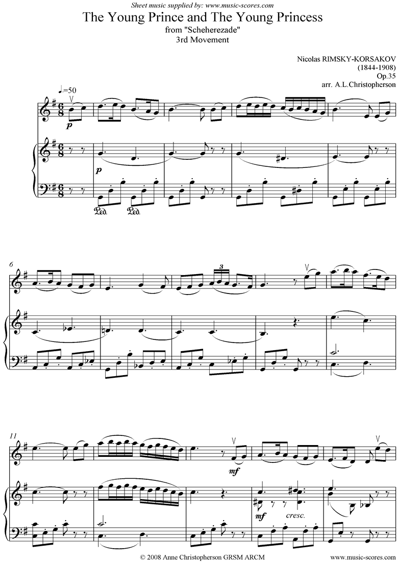 Front page of Scheherezade Op. 35: 3rd Mvt: Violin sheet music