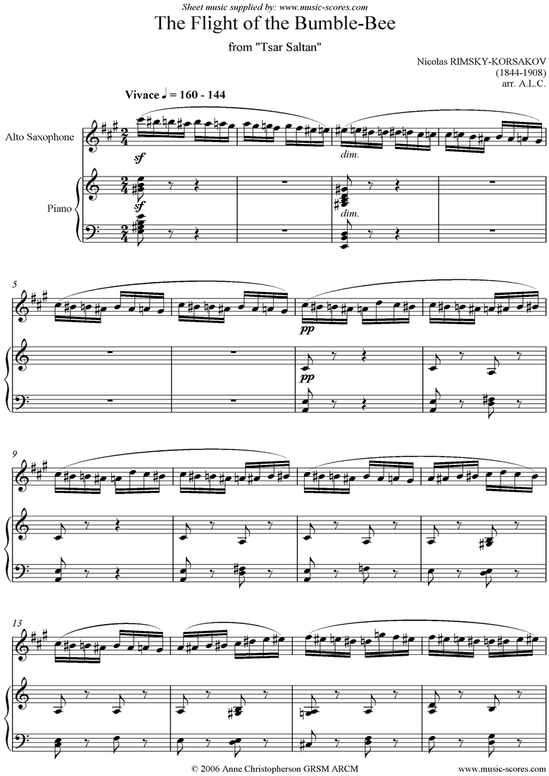 Front page of The Flight of the Bumble-Bee: Tsar Saltan: Alto Sa sheet music