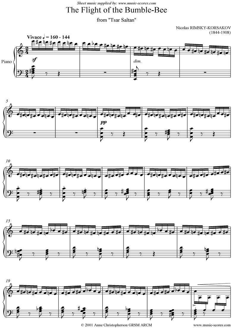 Front page of The Flight of the Bumble-Bee: Tsar Saltan: Piano sheet music