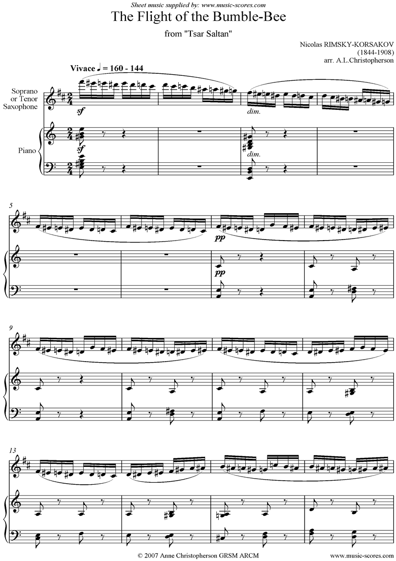 Front page of The Flight of the Bumble-Bee: Tsar Saltan: Bb sax sheet music