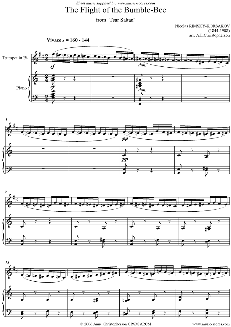 Front page of The Flight of the Bumble-Bee: Tsar Saltan: Trumpet sheet music