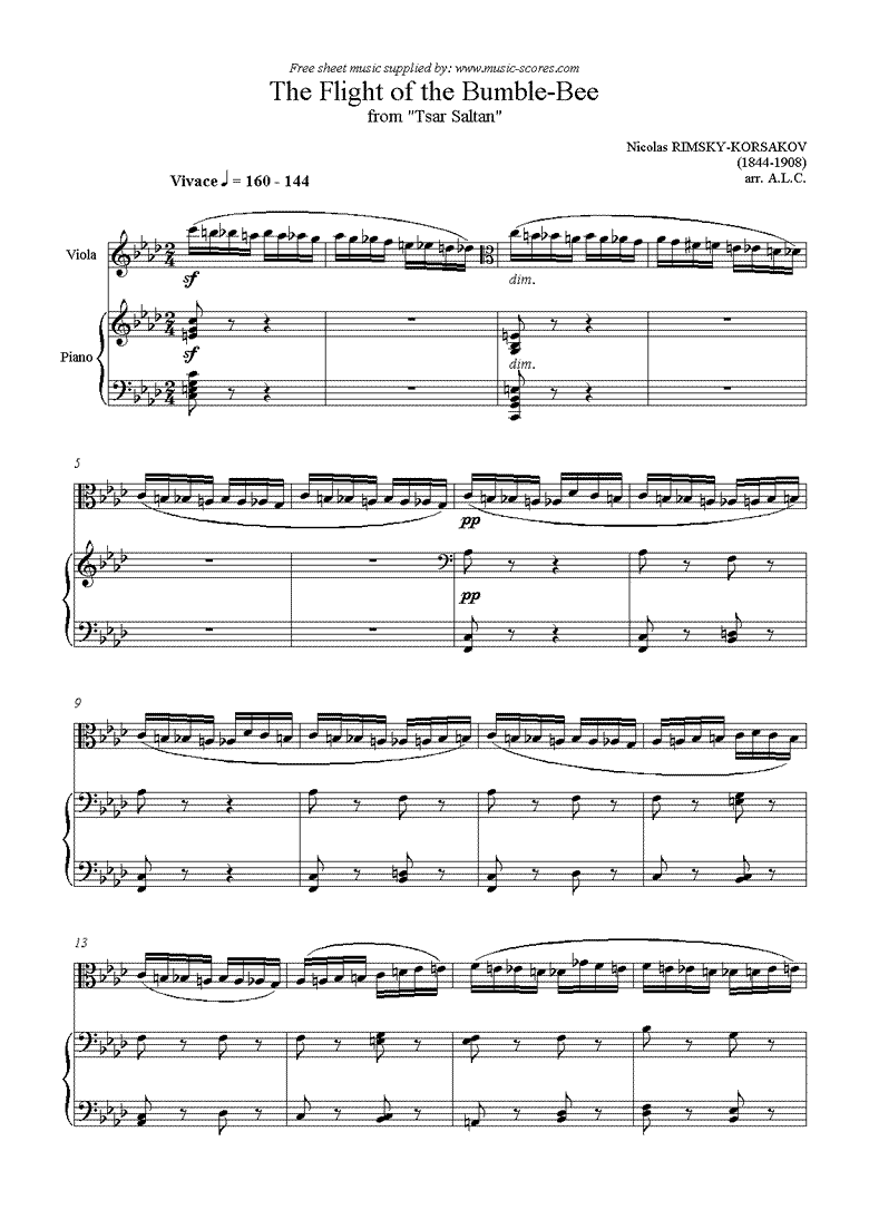 Front page of The Flight of the Bumble-Bee: Tsar Saltan: Viola sheet music