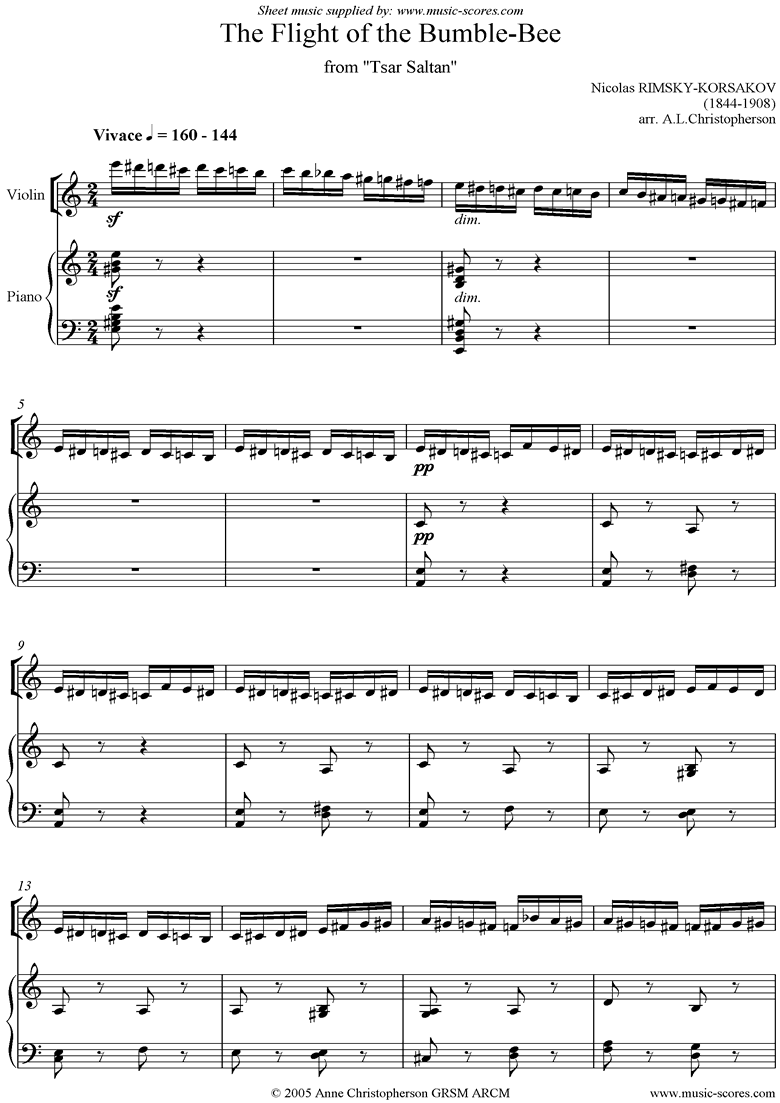 Front page of The Flight of the Bumble-Bee: Tsar Saltan: Violin sheet music