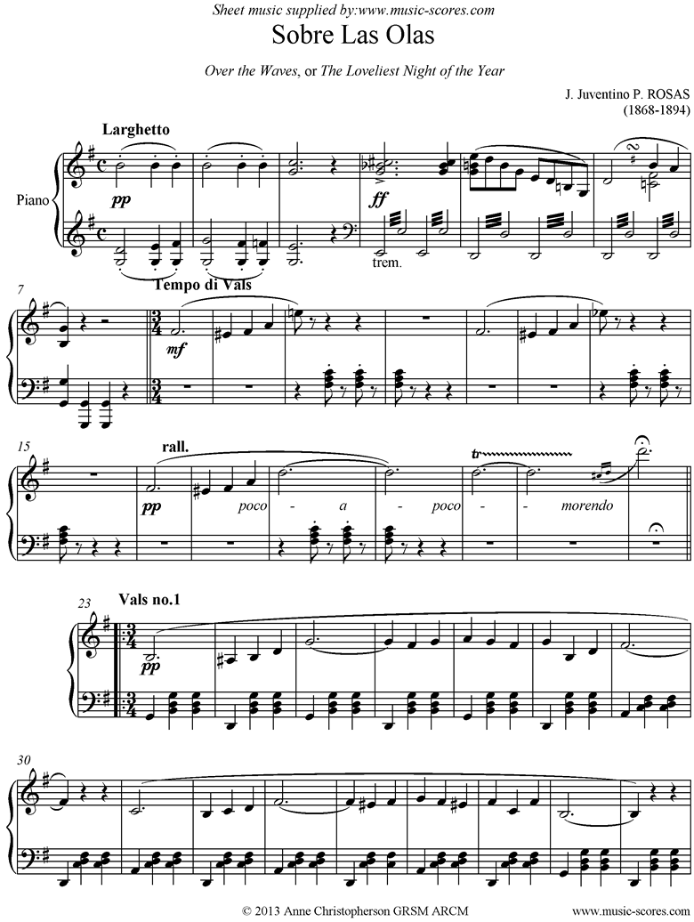 Sobre Las Olas: Over the Waves: Piano by Rosas