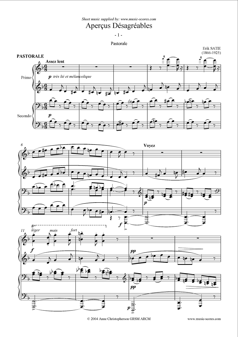 Front page of Apercus Desagreables: 1 Pastorale: Piano Duet sheet music