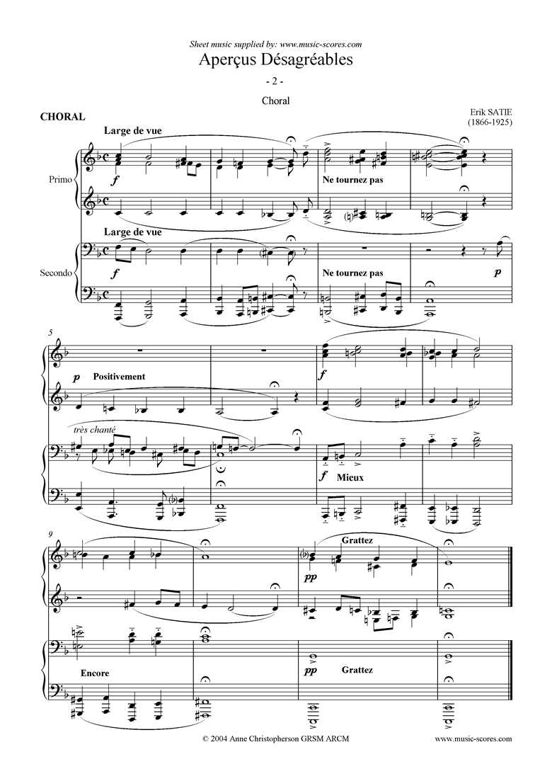 Front page of Apercus Desagreables: 2 Choral: Piano Duet sheet music