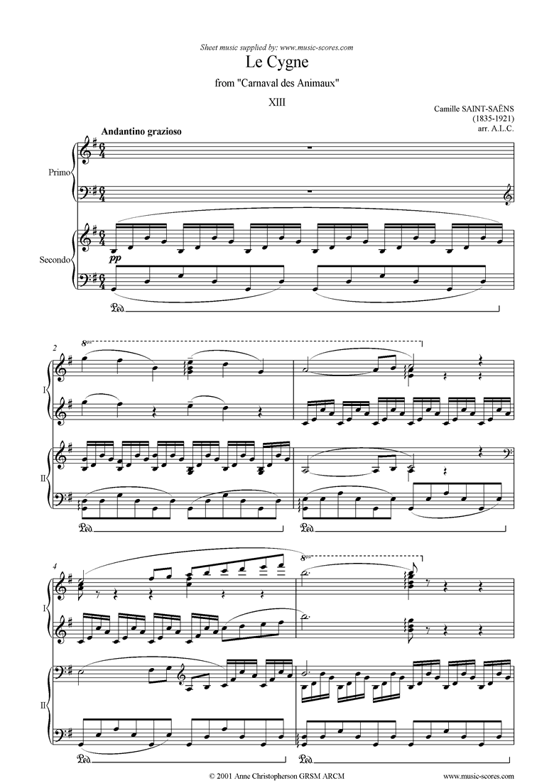 Le Carnaval des Animaux: 13 Le Cygne - duet by Saint-Saens