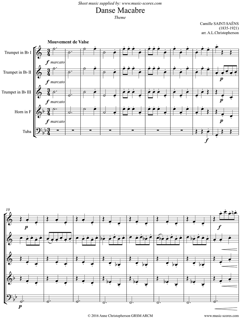 Front page of Danse Macabre theme : Brass 5 sheet music