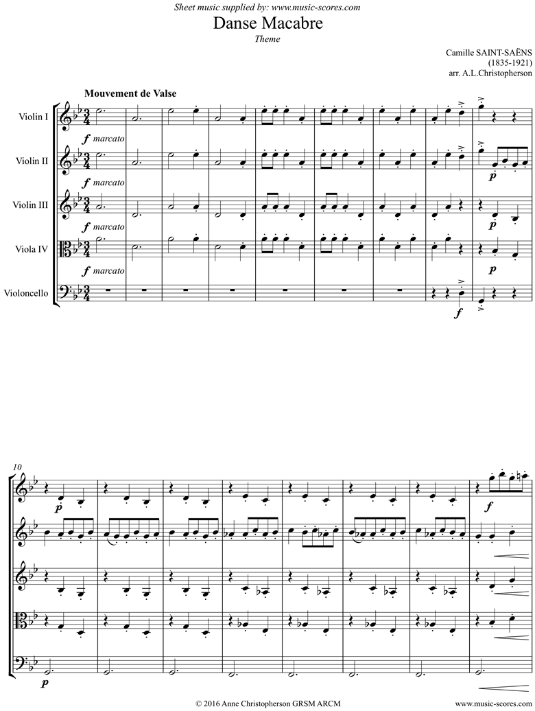 Front page of Danse Macabre theme : String 5 sheet music