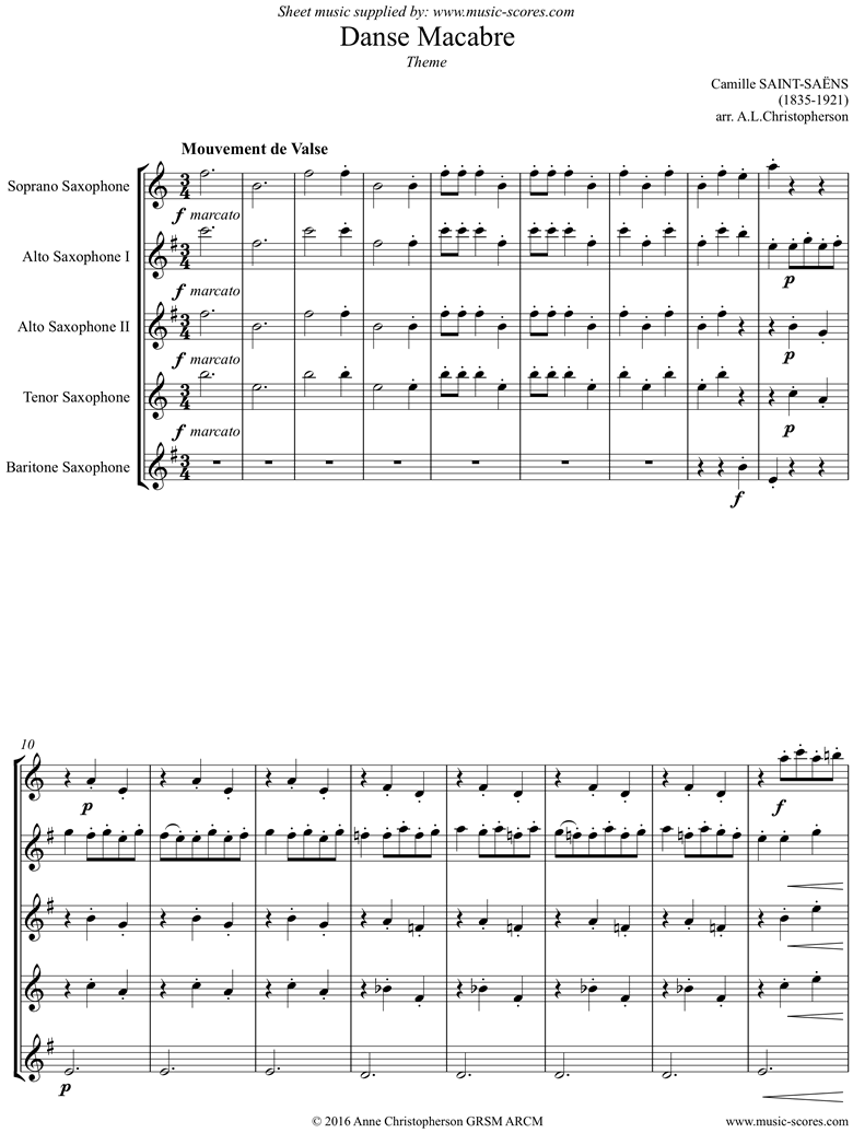 Front page of Danse Macabre theme : Sax 5 sheet music