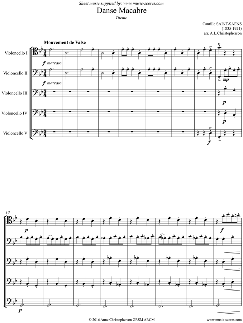 Front page of Danse Macabre theme : Cello 5 sheet music