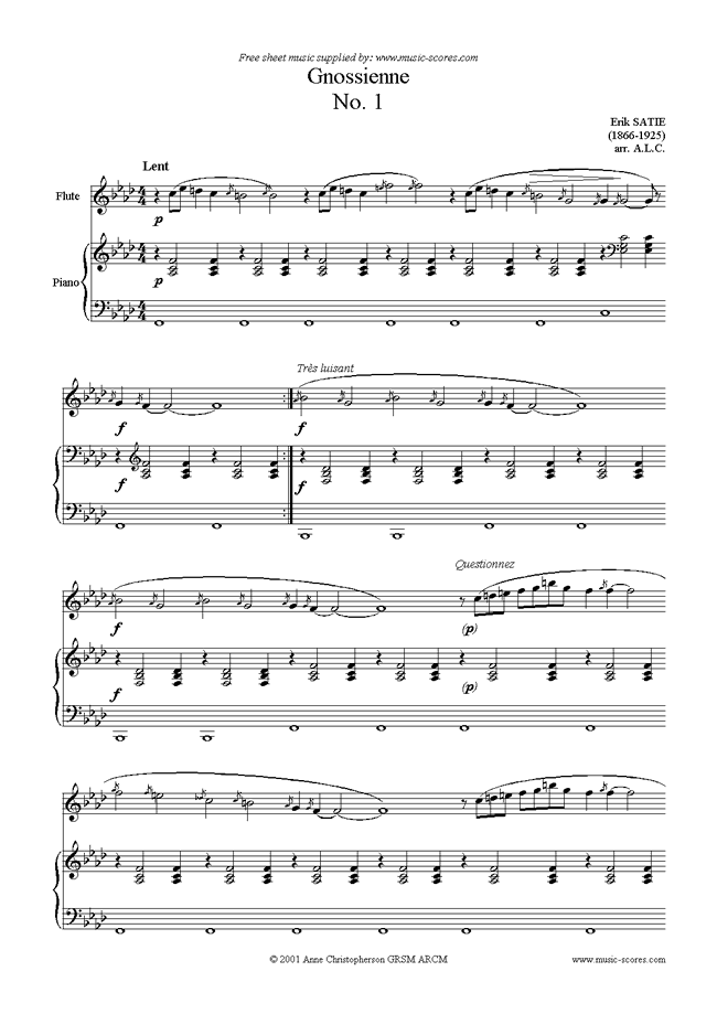 Front page of Gnossienne: No. 1: Flute sheet music