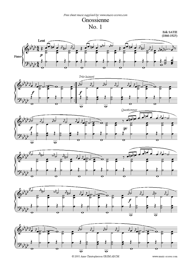 Front page of Gnossienne: No. 1: Piano sheet music