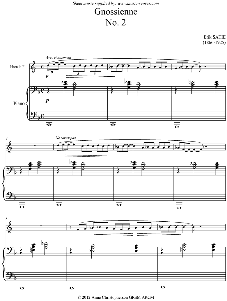 Front page of Gnossienne: No. 2: French Horn sheet music
