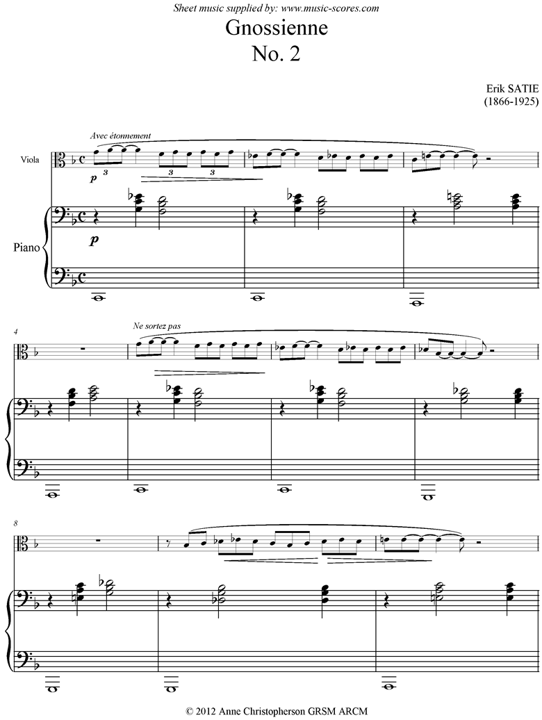 Front page of Gnossienne: No. 2: Viola sheet music