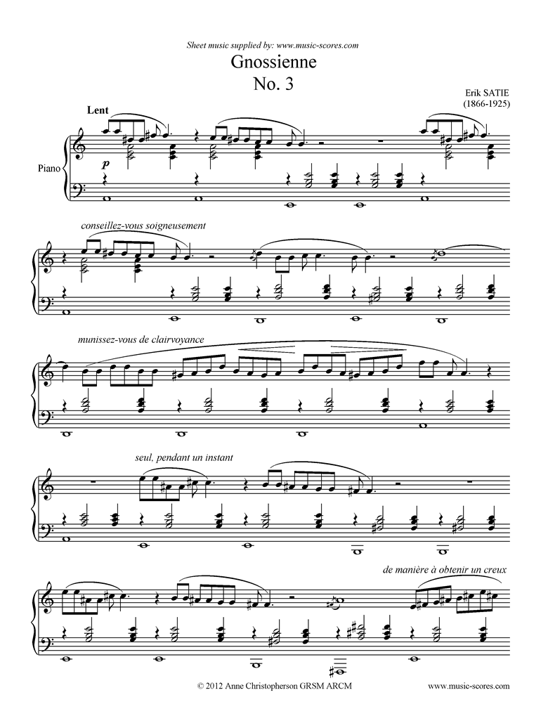 Front page of Gnossienne: No. 3: Piano sheet music