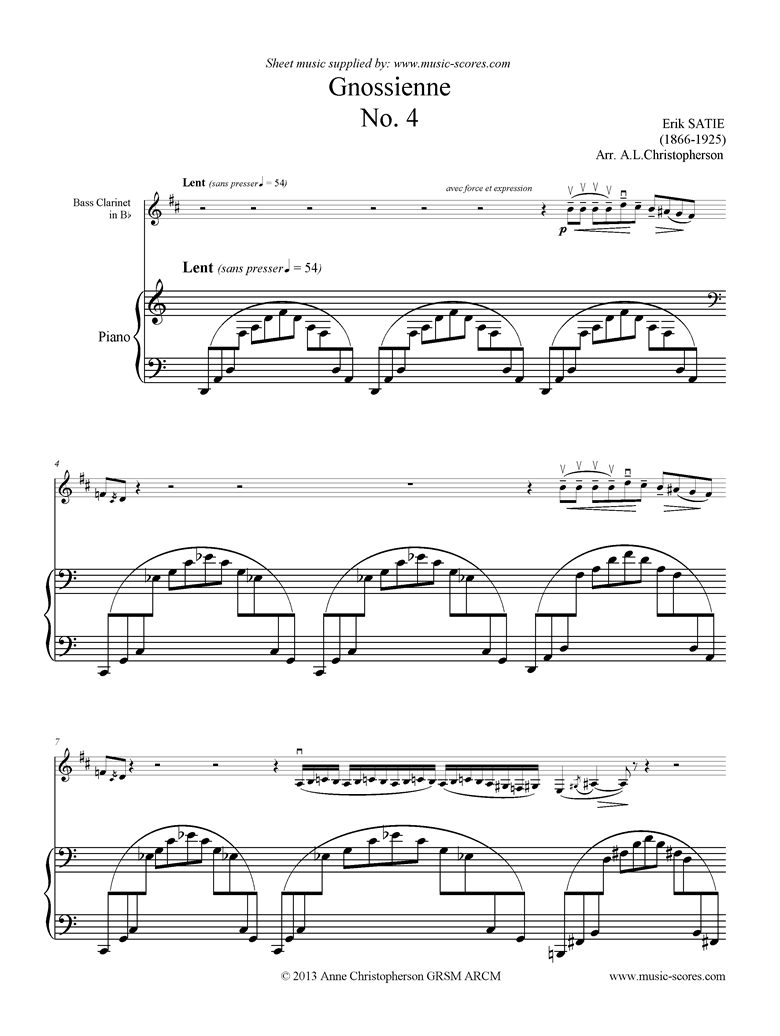 Front page of Gnossienne: No. 4: Bass Clarinet sheet music