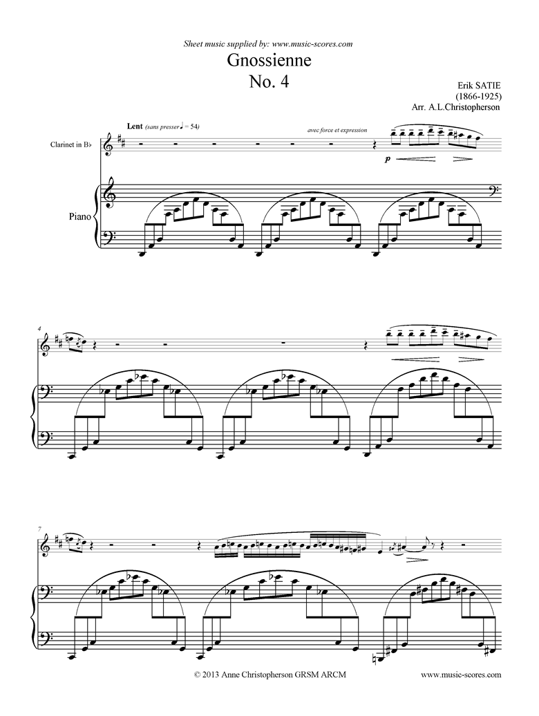 Front page of Gnossienne: No. 4: Clarinet sheet music