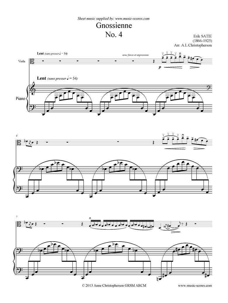 Front page of Gnossienne: No. 4: Viola sheet music