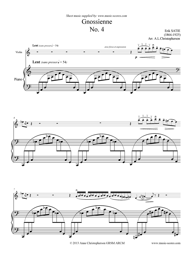 Front page of Gnossienne: No. 4: Violin sheet music