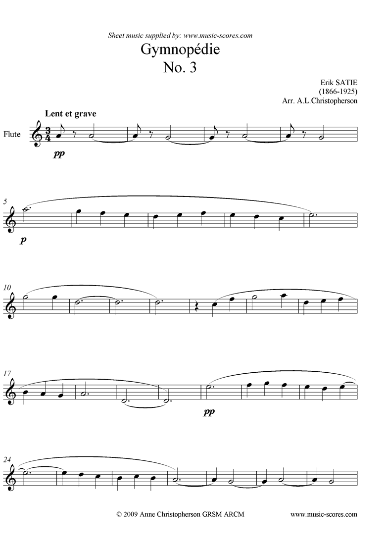 Front page of Gymnopédie: No.3: Unaccompanied Flute sheet music