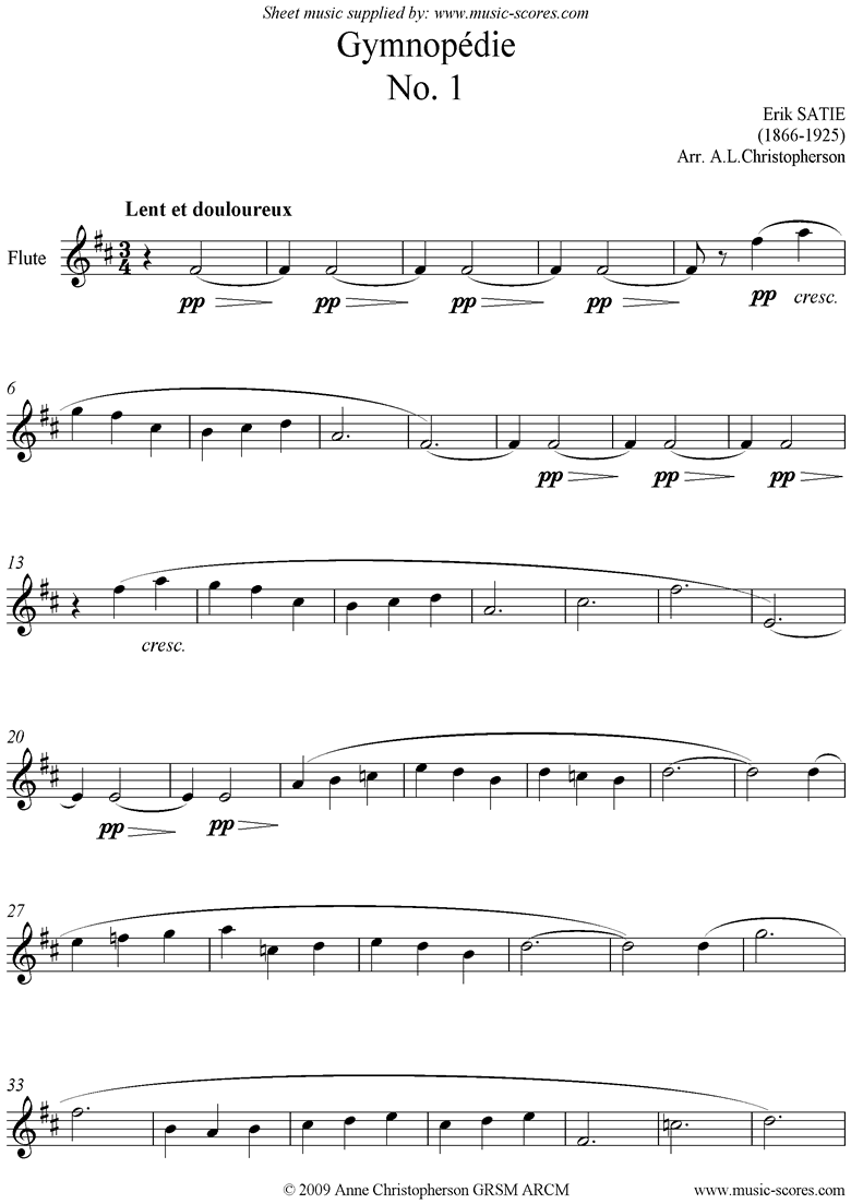 Front page of Gymnopédie: No.1: Unaccompanied Flute sheet music