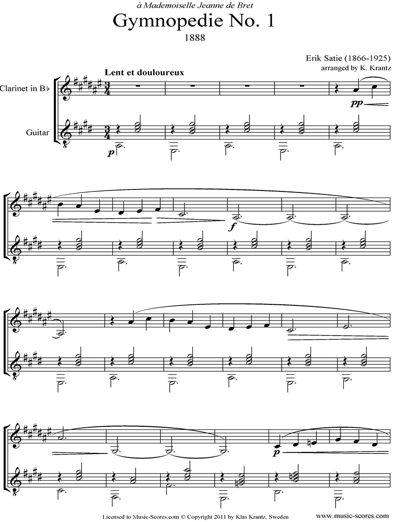 Gymnopédie: No.1: Clarinet, Guitar by Satie