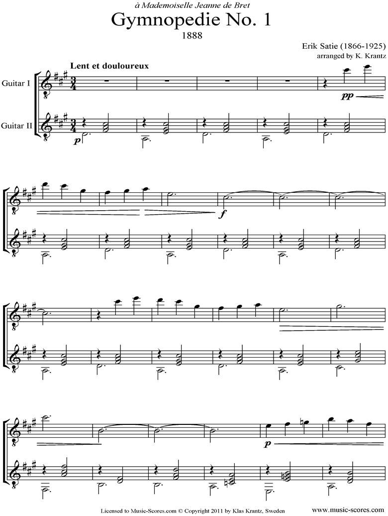 Gymnopédie: No.1: Two Guitars by Satie