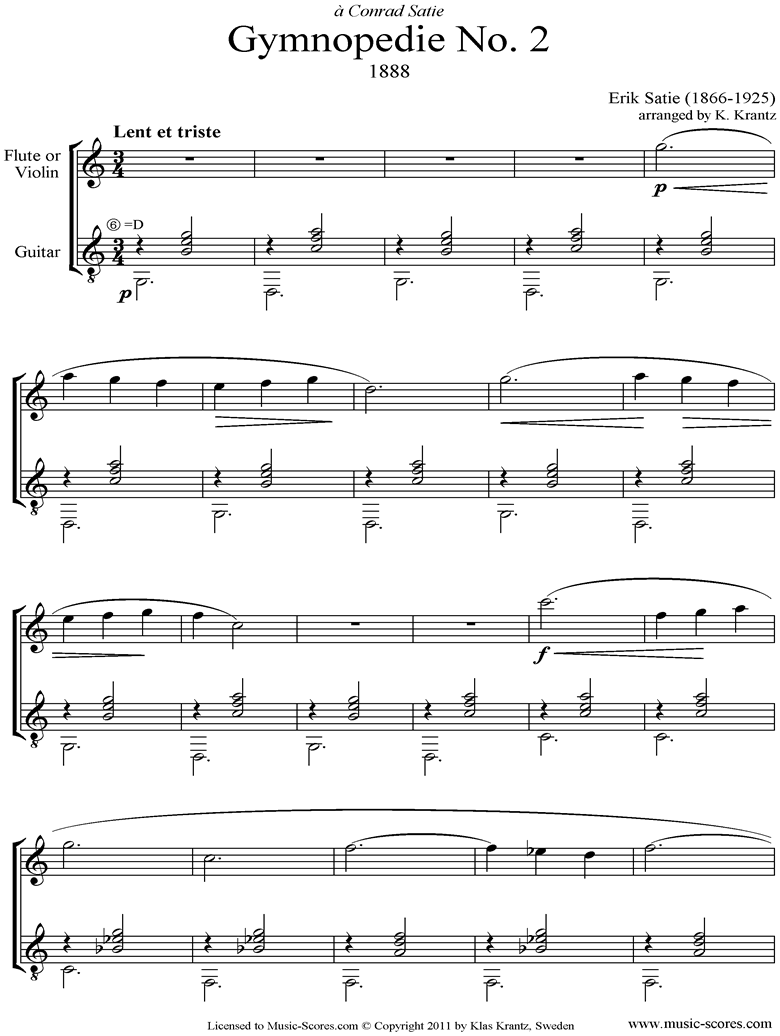 Front page of Gymnopédie: No.2: Flute, Guitar sheet music