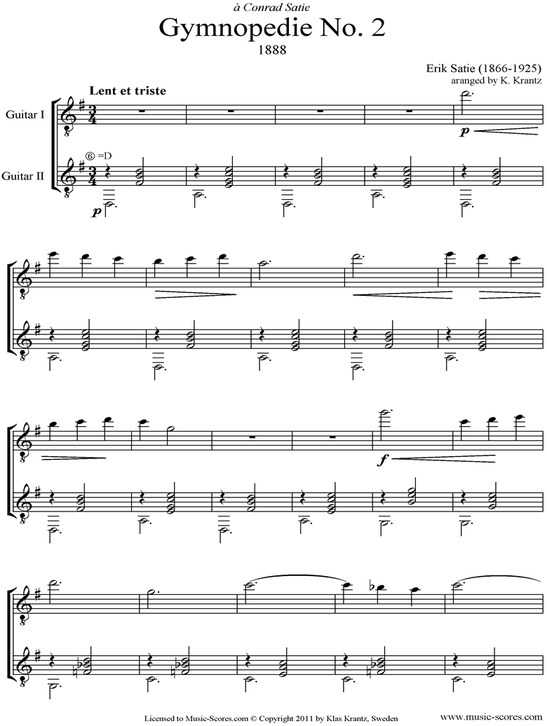 Front page of Gymnopédie: No.2: Two Guitars sheet music
