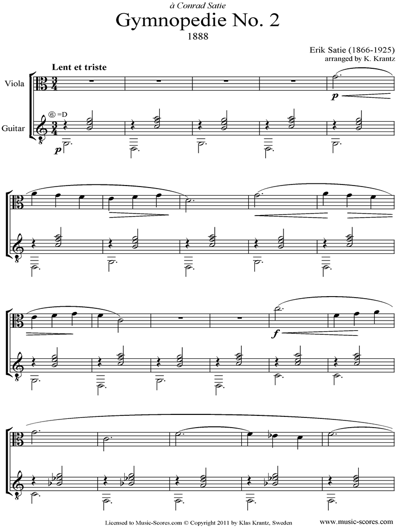 Front page of Gymnopédie: No.2: Viola, Guitar sheet music