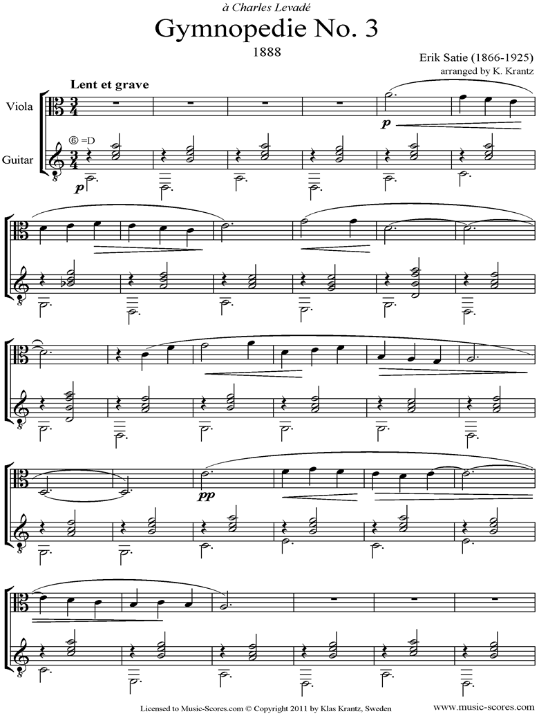 Gymnopédie: No.3: Viola, Guitar by Satie