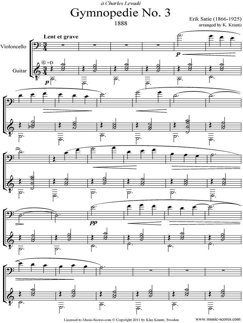 Gymnopédie: No.3: Cello, Guitar by Satie