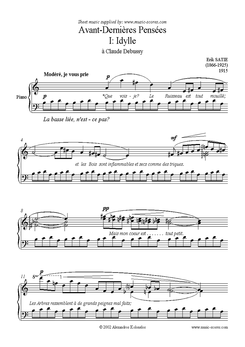 Front page of Idylle: Avant-dernières Pensées, No. 1 sheet music