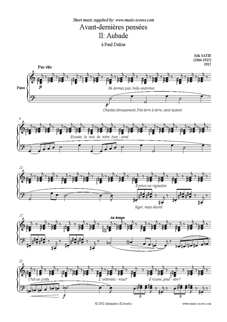 Front page of Aubade: Avant-dernières Pensées, No. 2 sheet music