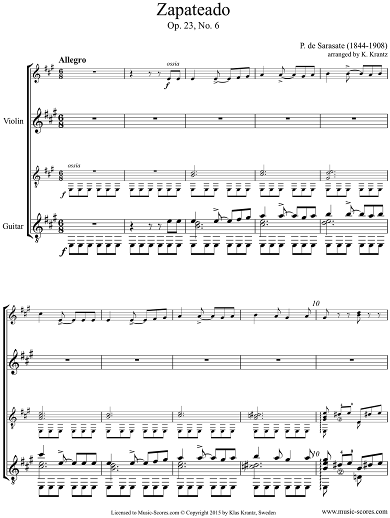 Front page of Op.23, No.6: Zapateado: Violin, Guitar sheet music