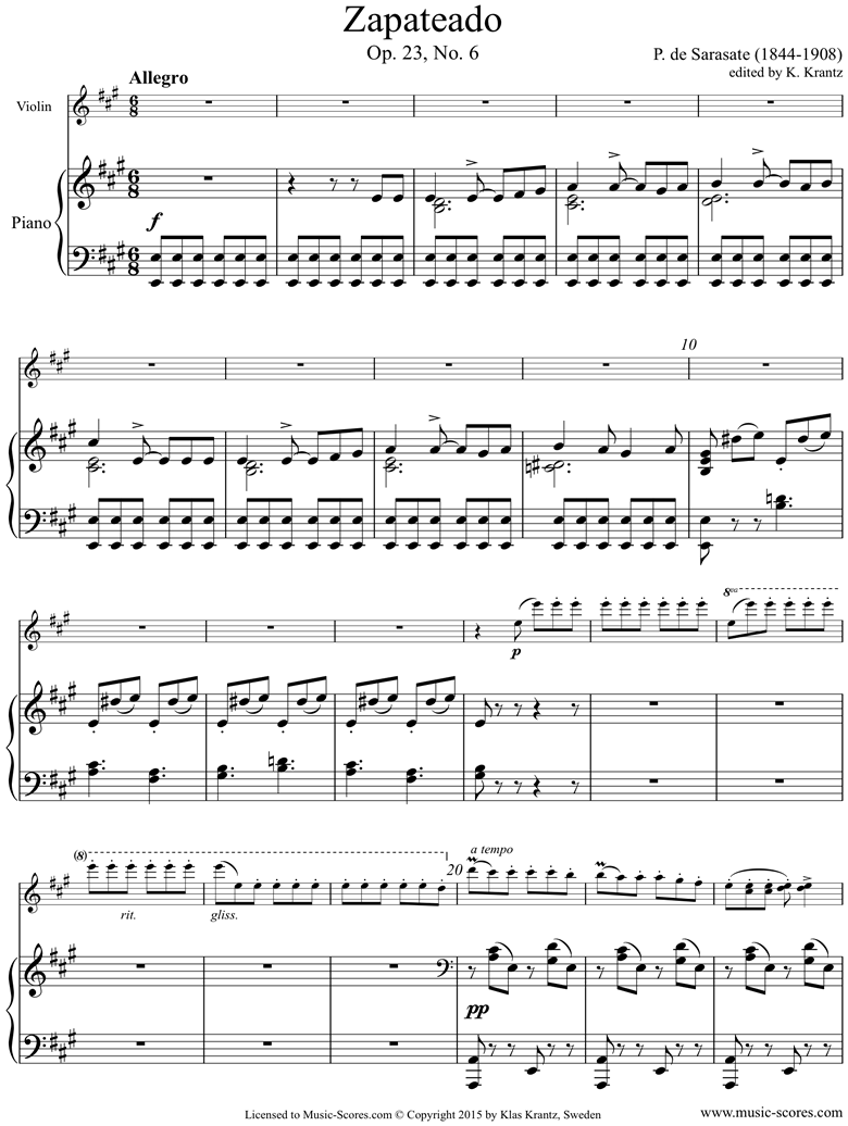Front page of Op.23, No.6: Zapateado: Violin, Piano sheet music